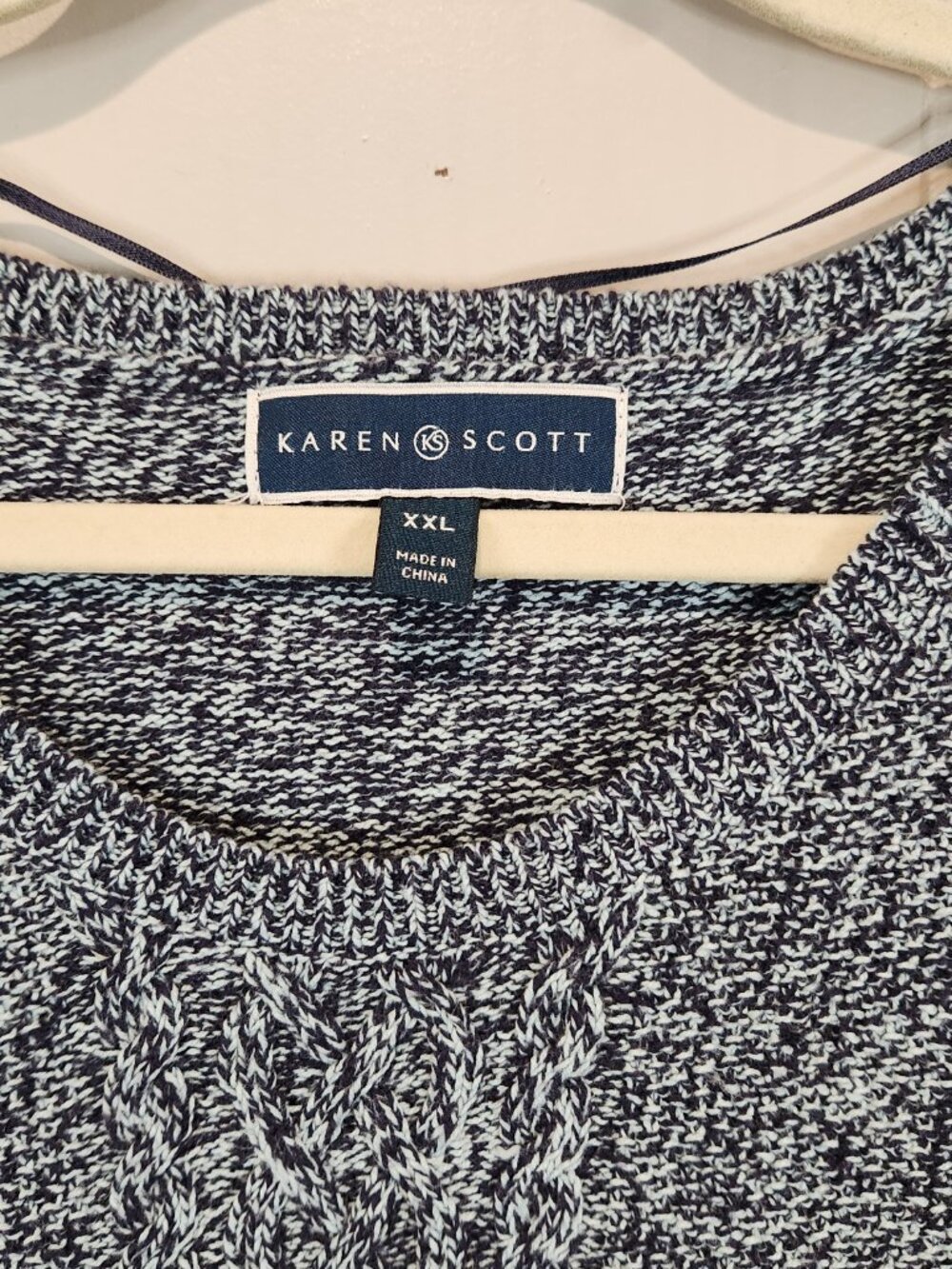 Karen Scott Womens Navy White Marled Knit V-neck Sweater XXL NWOT - Picture 2 of 6
